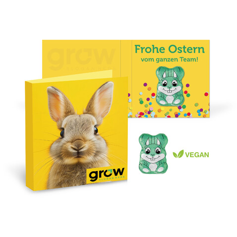 WERBE KLAPPKARTE OSTERHASE VEGAN bedrucken, Art.-Nr. 94684