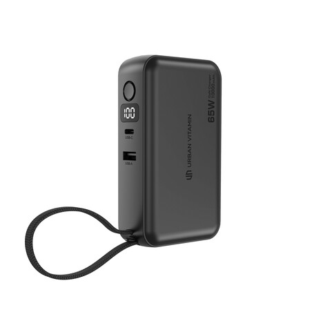 Urban Vitamin Eureka RCS recyceltes 65W-Hybrid-Ladegerät schwarz bedrucken, Art.-Nr. P301.9901