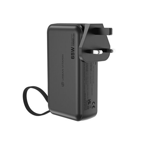 Urban Vitamin Eureka RCS recyceltes 65W-Hybrid-Ladegerät schwarz bedrucken, Art.-Nr. P301.9901