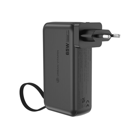Urban Vitamin Eureka RCS recyceltes 65W-Hybrid-Ladegerät schwarz bedrucken, Art.-Nr. P301.9901