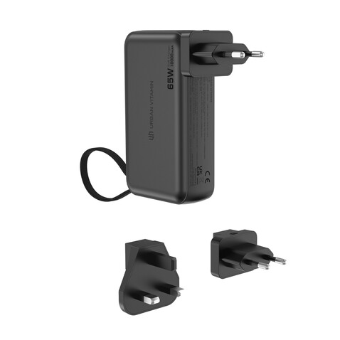 Urban Vitamin Eureka RCS recyceltes 65W-Hybrid-Ladegerät schwarz bedrucken, Art.-Nr. P301.9901