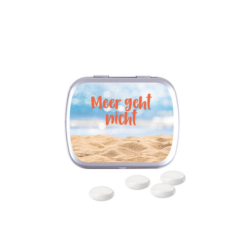 Klappdose, silber-blank, Mentos Kaudragee Mint bedrucken, Art.-Nr. 1015.00013