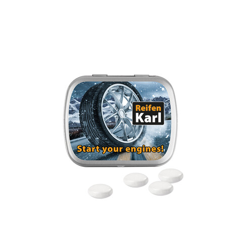 Klappdose, matt-silber, Mentos Kaudragee Mint bedrucken, Art.-Nr. 1015.00023