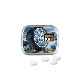 Klappdose, matt-silber, Mentos Kaudragee Mint bedrucken, Art.-Nr. 1015.00023