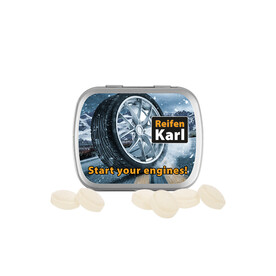 Klappdose, matt-silber, Mini Bonbons Japanische Minze bedrucken, Art.-Nr. 1015.00076