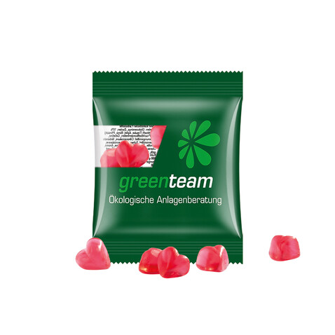 Minitüte,10 g, kompostierbare Folie transparent, Trolli Fruchtgummi Herz rot bedrucken, Art.-Nr. 1021.00250