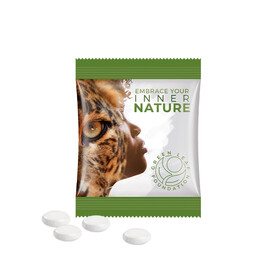 Minitüte, 8 g, Folie weiß, Mentos Kaudragee Mint bedrucken, Art.-Nr. 1021.00306