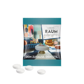 Minitüte, 8 g, Folie weiß mit ca. 50% Papieranteil, Mentos Kaudragee Mint bedrucken, Art.-Nr. 1021.00424