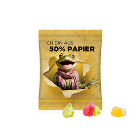 Minitüte, 15 g, Papierfolie weiß, Trolli Fruchtgummi Daumen bedrucken, Art.-Nr. 1021.00435