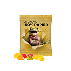 Minitüte, 10 g, Folie weiß mit ca. 50% Papieranteil, Trolli Fruchtgummi Fußbälle bedrucken, Art.-Nr. 1021.00456