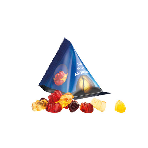 Fruchtgummi Tetraeder, Folie transparent, Trolli Fruchtgummibären, 30% Fruchtsaftqualität Exquisit bedrucken, Art.-Nr. 1027.00015