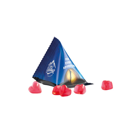 Fruchtgummi Tetraeder, Folie weiß, Trolli Fruchtgummi Herz rot bedrucken, Art.-Nr. 1027.00035