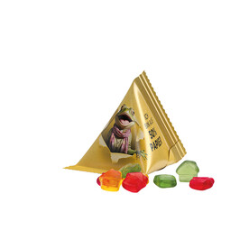 Fruchtgummi Tetraeder, Papierfolie weiß, Trolli Fruchtgummi Haus bedrucken, Art.-Nr. 1027.00073