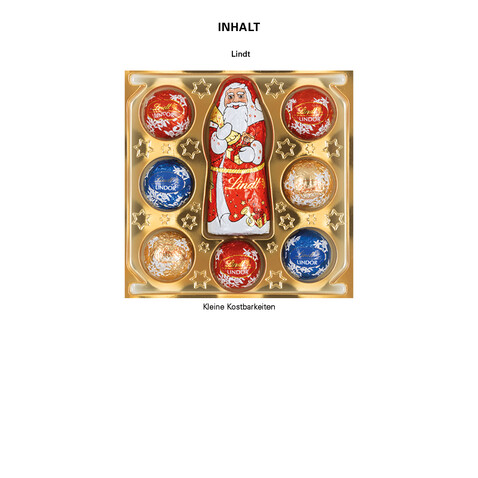 Lindt Präsent im Werbeschuber &quot;Weihnachtsmütze&quot;, Kleine Kostbarkeiten Santa bedrucken, Art.-Nr. 1057.00015