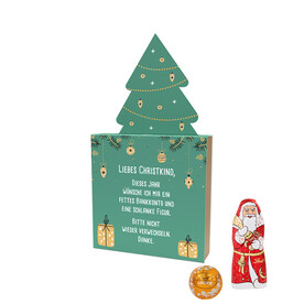 Lindt Präsent im Werbeschuber &amp;quot;Tannenbaum&amp;quot;, Kleine Kostbarkeiten Santa bedrucken, Art.-Nr. 1057.00008