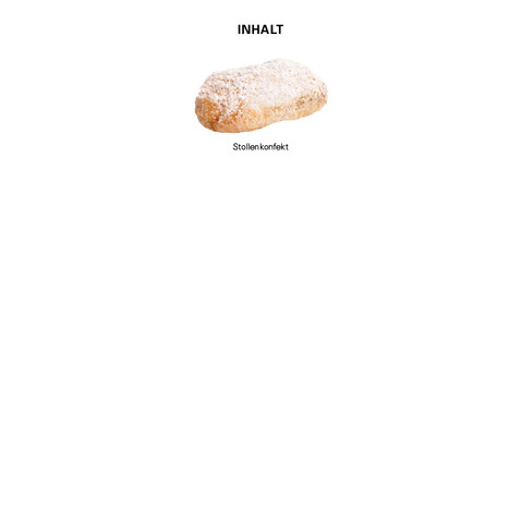 Stollenkonfekt mit Edelmarzipan, Folie weiß bedrucken, Art.-Nr. 1105.00001