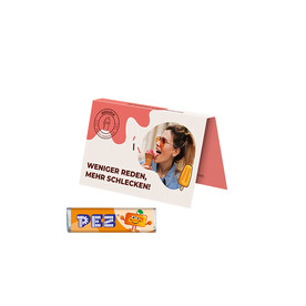 Werbekarte Visitenkartenformat, PEZ Bonbonriegel Orange bedrucken, Art.-Nr. 1145.00027