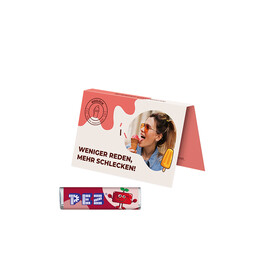 Werbekarte Visitenkartenformat, PEZ Bonbonriegel Kirsche bedrucken, Art.-Nr. 1145.00032