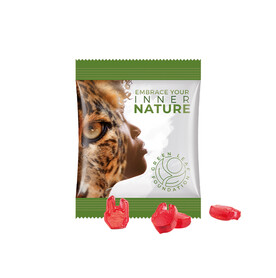 Minitüte Sonderform, 15 g, Folie weiß, Fruchtgummi 10 % Fruchtsaftanteil bedrucken, Art.-Nr. 1159.00289 Minitüte Sonderform, 15 g, Folie weiß, Fruchtgummi 10 % Fruchtsaftanteil bedrucken, Art.-Nr. 1159.00289