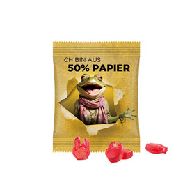 Minitüte Sonderform, 10 g, Folie mit ca. 50% Papieranteil, weiß, Fruchtgummi , 10 % Fruchtsaftanteil bedrucken, Art.-Nr. 1159.00294 Minitüte Sonderform, 10 g, Folie mit ca. 50% Papieranteil, weiß, Fruchtgummi , 10 % Fruchtsaftanteil bedrucken, Art.-Nr. 1159.00294