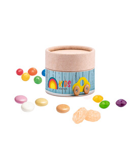 Papierdose Eco Mini mit Werbeetikett, verschiedene Füllungen lieferbar bedrucken, Art.-Nr. 1190.gp