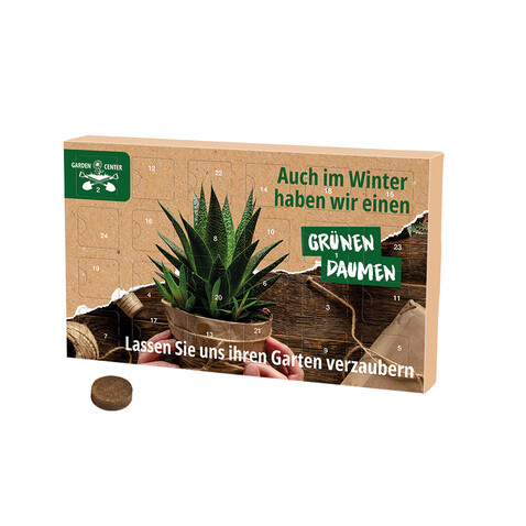 Wachsender Adventskalender Eco L, Papierblister, 24 Samentütchen &amp; Substrattabletten bedrucken, Art.-Nr. 1286.00007