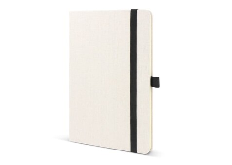 Notizbuch aus recycelter Baumwolle &amp; R-PET A5 - Beige/Schwarz bedrucken, Art.-Nr. LT92079-N5502