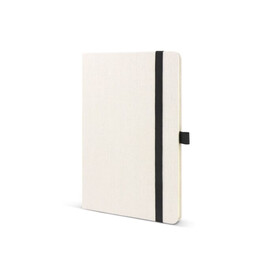 Notizbuch aus recycelter Baumwolle &amp;amp; R-PET A5 - Beige/Schwarz bedrucken, Art.-Nr. LT92079-N5502