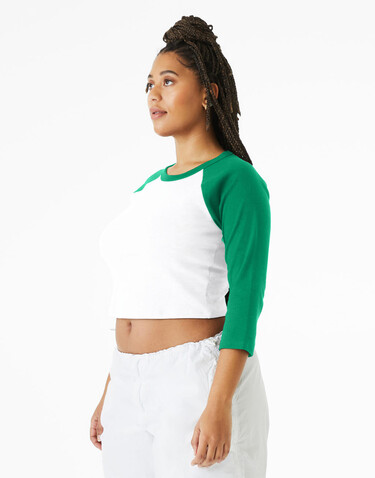 Bella Women`s Micro Rib 3/4 Raglan Baby Tee, White/Navy, L bedrucken, Art.-Nr. 028060525