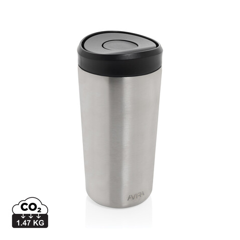 Avira Alix Klickbecher aus RCS rec. Stahl 400ml silber bedrucken, Art.-Nr. P438.1002