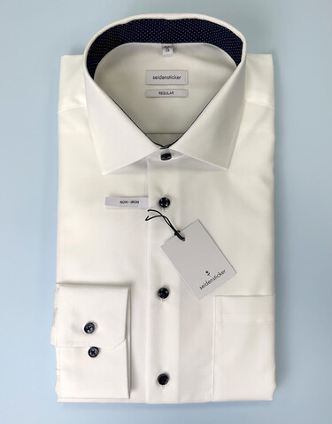 Seidensticker Contrast Patch Regular Fit 1/1 Business Kent, White, 38 bedrucken, Art.-Nr. 721200000