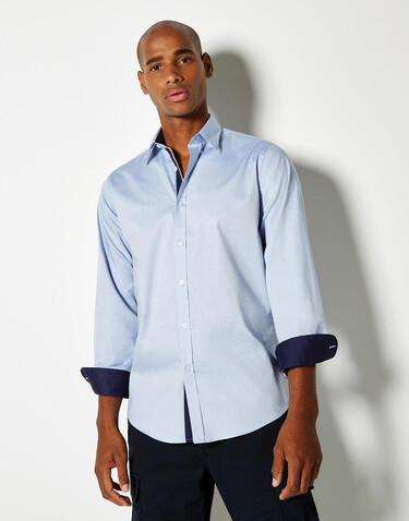 Kustom Kit Tailored Fit Premium Contrast Oxford Shirt, White/Navy, S bedrucken, Art.-Nr. 790110523