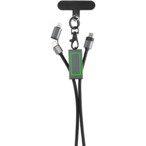 Terra 60Wduales Ladekabel aus RCS recyceltem PET mit Lanyard grau, schwarz bedrucken, Art.-Nr. P302.5402