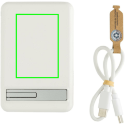 Zen 5000mAh 5W magnetische Bambus-Powerbank aus RCS rPlastik weiß bedrucken, Art.-Nr. P322.9003