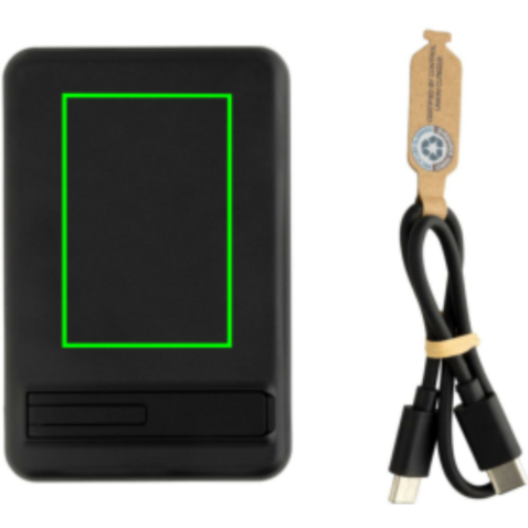 Zen 5000mAh 5W magnetische Bambus-Powerbank aus RCS rPlastik schwarz bedrucken, Art.-Nr. P322.9001