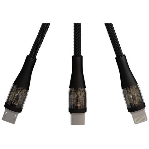 SCX.design C51 60W 5-in-1-Schnellladekabel aus rPET mit Display, schwarz bedrucken, Art.-Nr. 1PX19290