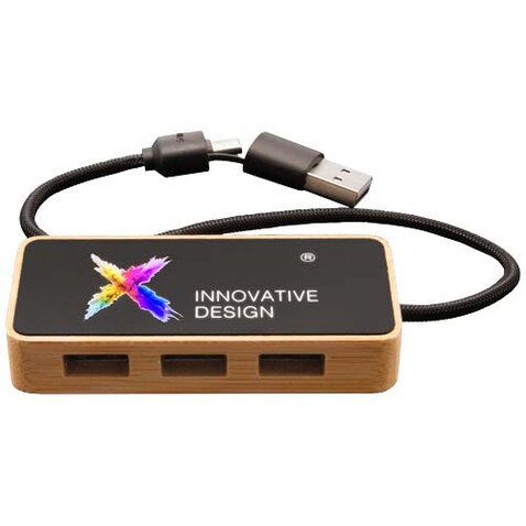 SCX.design H21 8-in-1 USB-Hub mit doppeltem Eingang und 6 Anschlüssen, holz bedrucken, Art.-Nr. 1PX19971