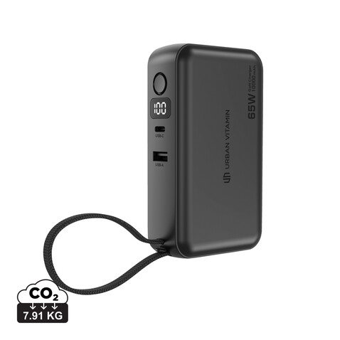 Urban Vitamin Eureka RCS recyceltes 65W-Hybrid-Ladegerät schwarz bedrucken, Art.-Nr. P301.9901