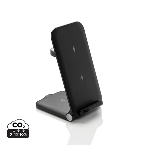 Powerpal 3-in-1 15W-Ladegerät aus RCS recyceltem Kunststoff schwarz bedrucken, Art.-Nr. P309.0601