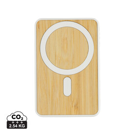 Zen 5000mAh 5W magnetische Bambus-Powerbank aus RCS rPlastik weiß bedrucken, Art.-Nr. P322.9003