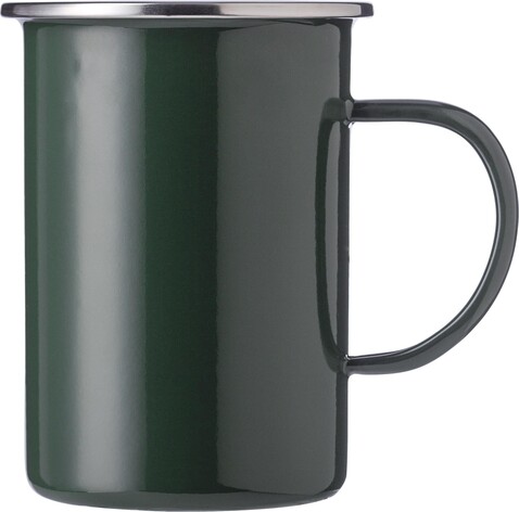 Emaille-Tasse Ayden | Edelstahlrand | 450 ml – Grün bedrucken, Art.-Nr. 004999999_1014857