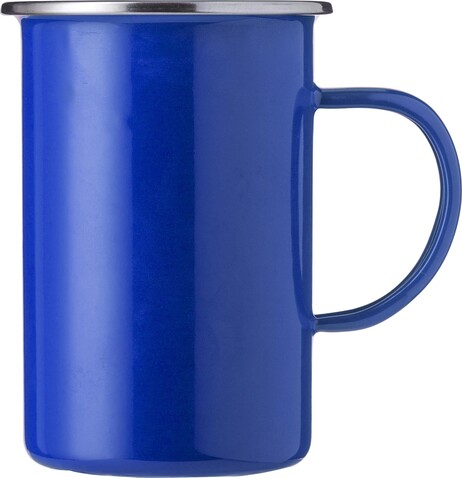 Emaille-Tasse Ayden | Edelstahlrand | 450 ml – Blau bedrucken, Art.-Nr. 005999999_1014857