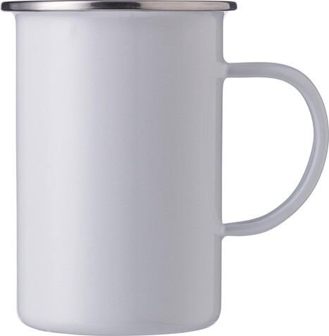 Emaille-Tasse Ayden | Edelstahlrand | 450 ml – Weiß bedrucken, Art.-Nr. 002999999_1014857