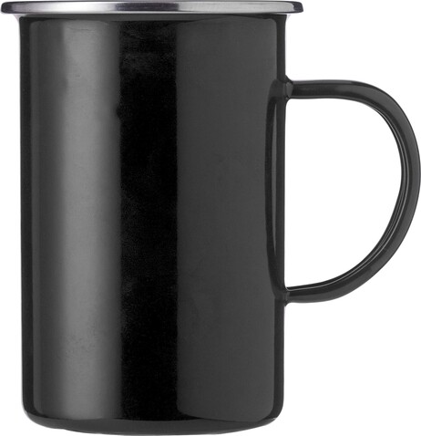 Emaille-Tasse Ayden | Edelstahlrand | 450 ml – Schwarz bedrucken, Art.-Nr. 001999999_1014857