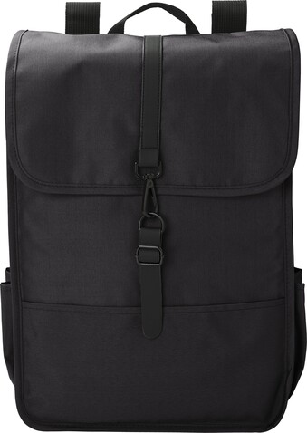rPET Polyester (300D) Rucksack mit Lasche Lyric – Schwarz bedrucken, Art.-Nr. 001999999_1015154