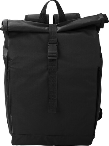 rPET-Polyester (600D) Rucksack mit Rollverschluss Evie – Schwarz bedrucken, Art.-Nr. 001999999_1015155