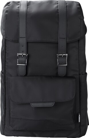 rPET (290T) Polyester Twill Rucksack mit Lasche Marlowe – Schwarz bedrucken, Art.-Nr. 001999999_1015156