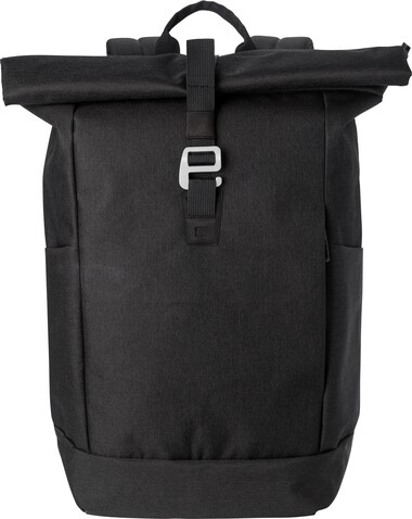 Polyester (600D) Rolltop-Rucksack Oberon – Schwarz bedrucken, Art.-Nr. 001999999_1024149