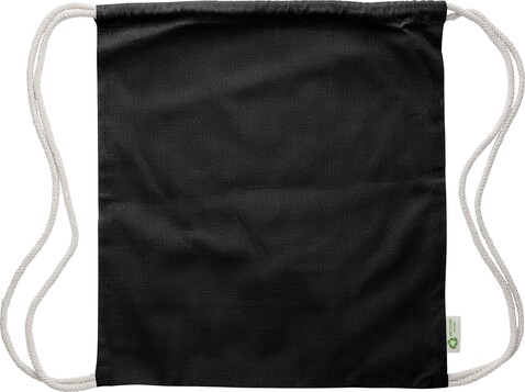 Kordelzugtasche aus recycelter Baumwolle Joy – Schwarz bedrucken, Art.-Nr. 001999999_1039470