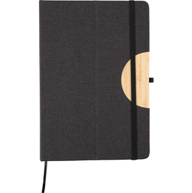 Notizbuch Ernst | Recycelt | A5 | Handyhalter – Schwarz bedrucken, Art.-Nr. 001999999_1103692